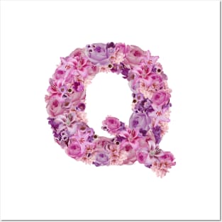 Pink Floral Letter Q Posters and Art